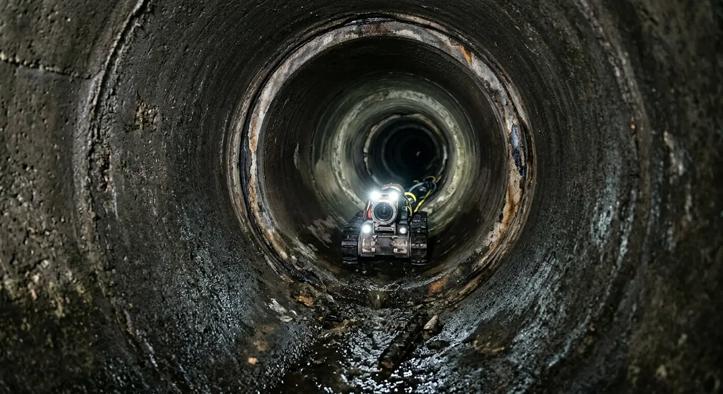 Robotic sewer camera inspecting pipe interior for Sewer Line Cleaning in Gun Plain